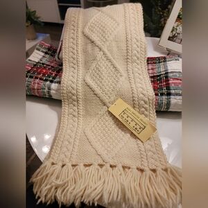 Cream Cable Knit Scarf with Tassels